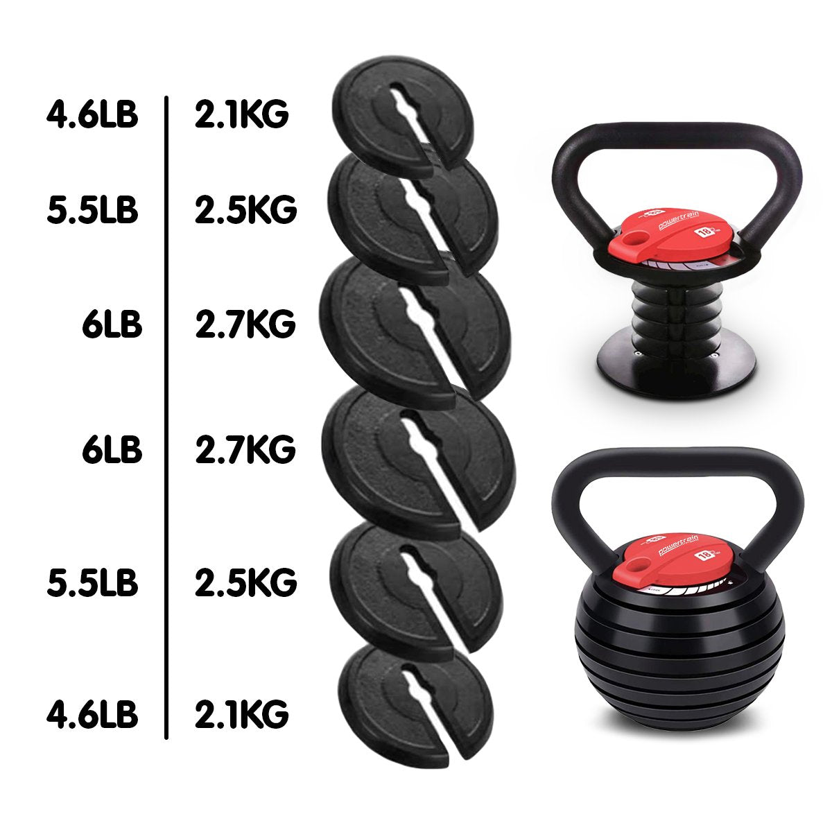 Powertrain Adjustable Kettle Bell Weights Dumbbell 18kg