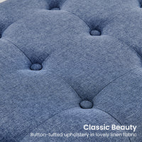 Thumbnail for Sarantino Cameron Button-tufted Upholstered Bench With Metal Legs - Blue Linen