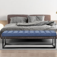 Thumbnail for Sarantino Cameron Button-tufted Upholstered Bench With Metal Legs - Blue Linen