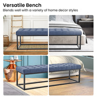 Thumbnail for Sarantino Cameron Button-tufted Upholstered Bench With Metal Legs - Blue Linen