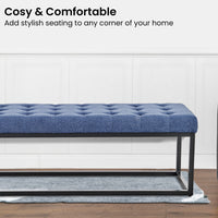 Thumbnail for Sarantino Cameron Button-tufted Upholstered Bench With Metal Legs - Blue Linen