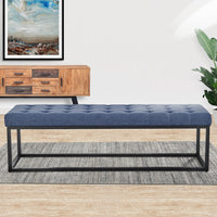 Thumbnail for Sarantino Cameron Button-tufted Upholstered Bench With Metal Legs - Blue Linen