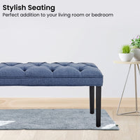 Thumbnail for Sarantino Cate Button-tufted Upholstered Bench With Tapered Legs By Sarantino - Blue Linen