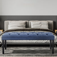 Thumbnail for Sarantino Cate Button-tufted Upholstered Bench With Tapered Legs By Sarantino - Blue Linen