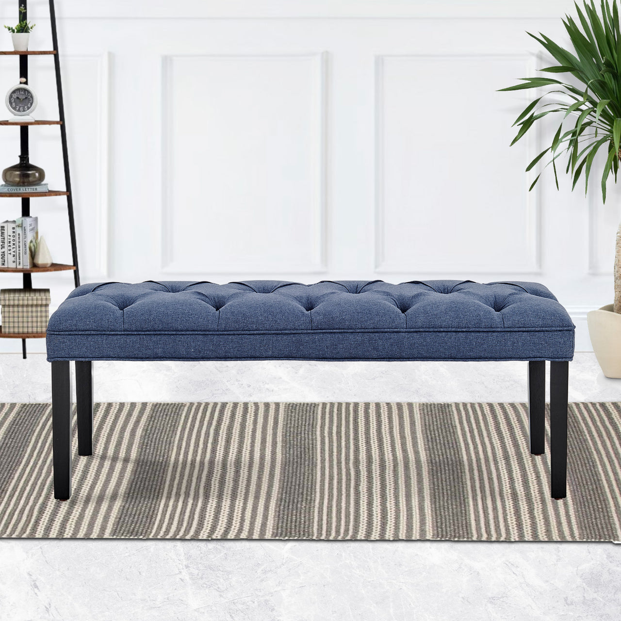 Sarantino Cate Button-tufted Upholstered Bench With Tapered Legs By Sarantino - Blue Linen