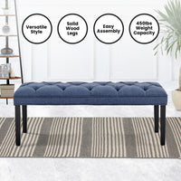 Thumbnail for Sarantino Cate Button-tufted Upholstered Bench With Tapered Legs By Sarantino - Blue Linen