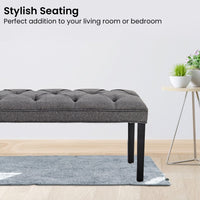 Thumbnail for Sarantino Cate Button-tufted Upholstered Bench With Tapered Legs - Dark Grey Linen