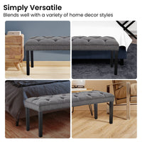 Thumbnail for Sarantino Cate Button-tufted Upholstered Bench With Tapered Legs - Dark Grey Linen