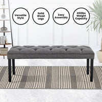 Thumbnail for Sarantino Cate Button-tufted Upholstered Bench With Tapered Legs - Dark Grey Linen