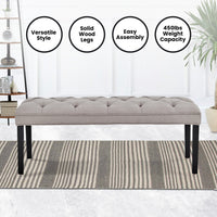 Thumbnail for Sarantino Cate Button-tufted Upholstered Bench With Tapered Legs By Sarantino - Light Grey