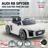 Thumbnail for Kahuna R8 Spyder Audi Licensed Kids Electric Ride On Car Remote Control - White