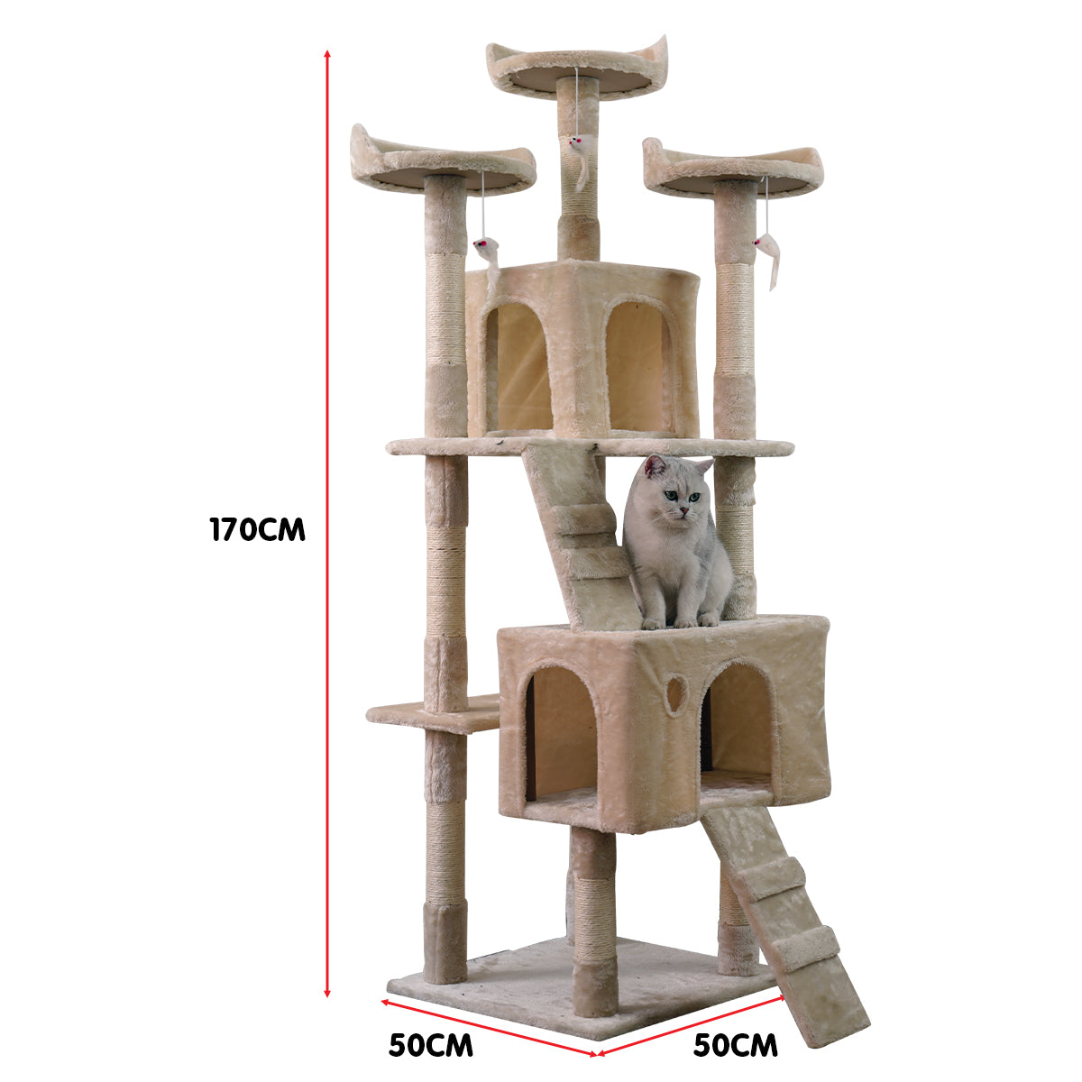 Furtastic 170cm Beige Cat Tree - Premium Scratching Post & Feline Relaxation Tower