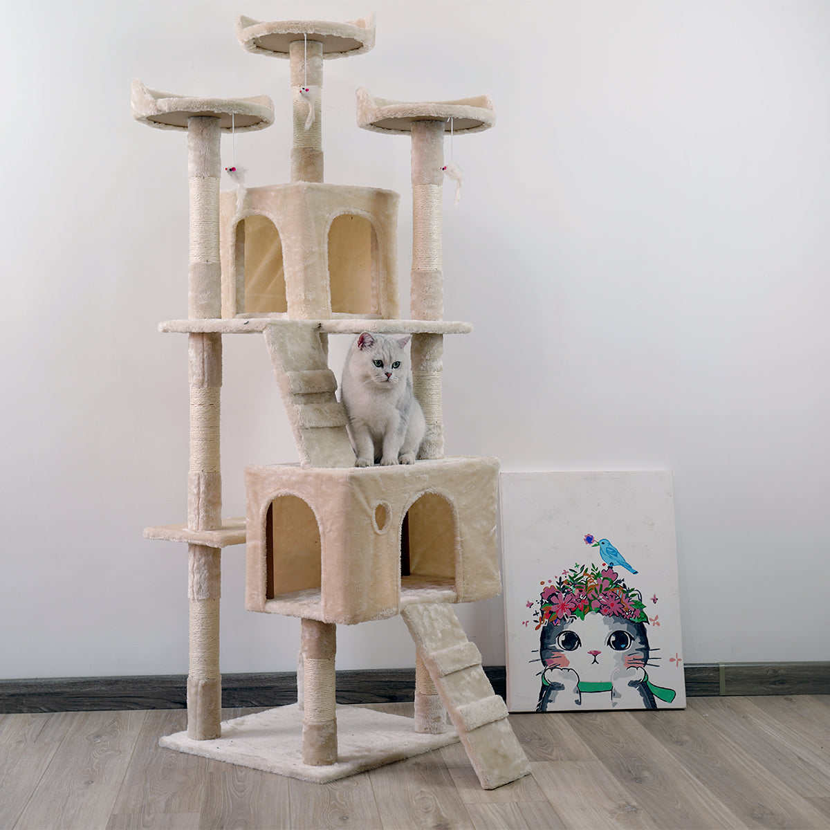 Furtastic 170cm Beige Cat Tree - Premium Scratching Post & Feline Relaxation Tower