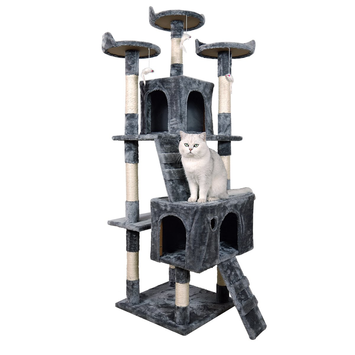 Furtastic 170cm Dark Grey Cat Tree - Deluxe Scratching Post & Feline Lounge Tower