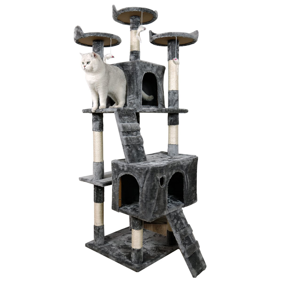 Furtastic 170cm Dark Grey Cat Tree - Deluxe Scratching Post & Feline Lounge Tower