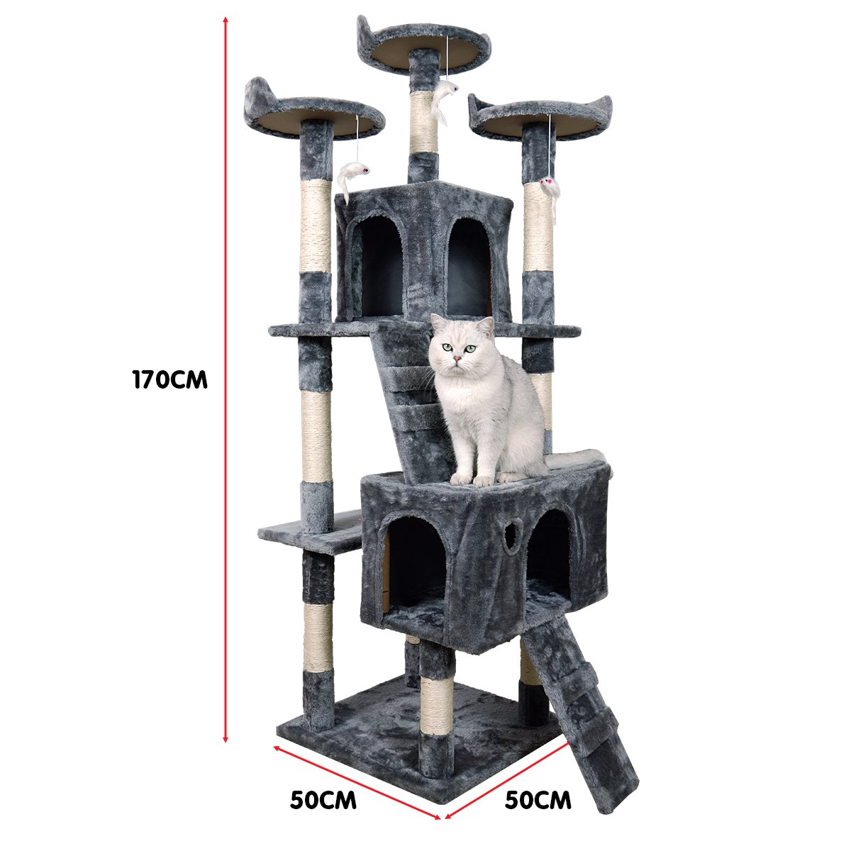 Furtastic 170cm Dark Grey Cat Tree - Deluxe Scratching Post & Feline Lounge Tower