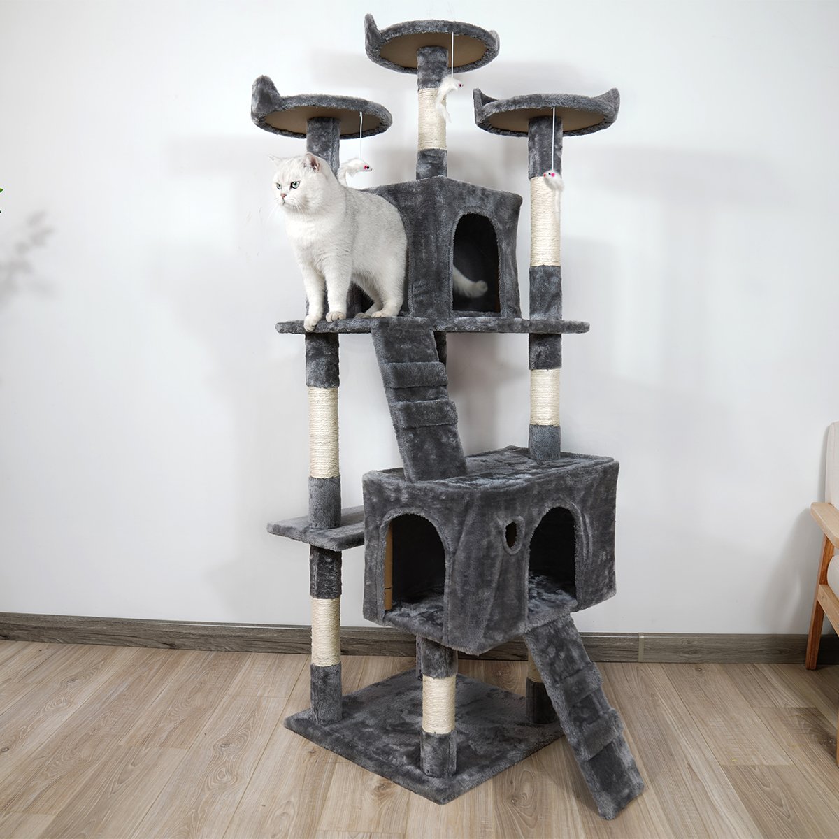 Furtastic 170cm Dark Grey Cat Tree - Deluxe Scratching Post & Feline Lounge Tower