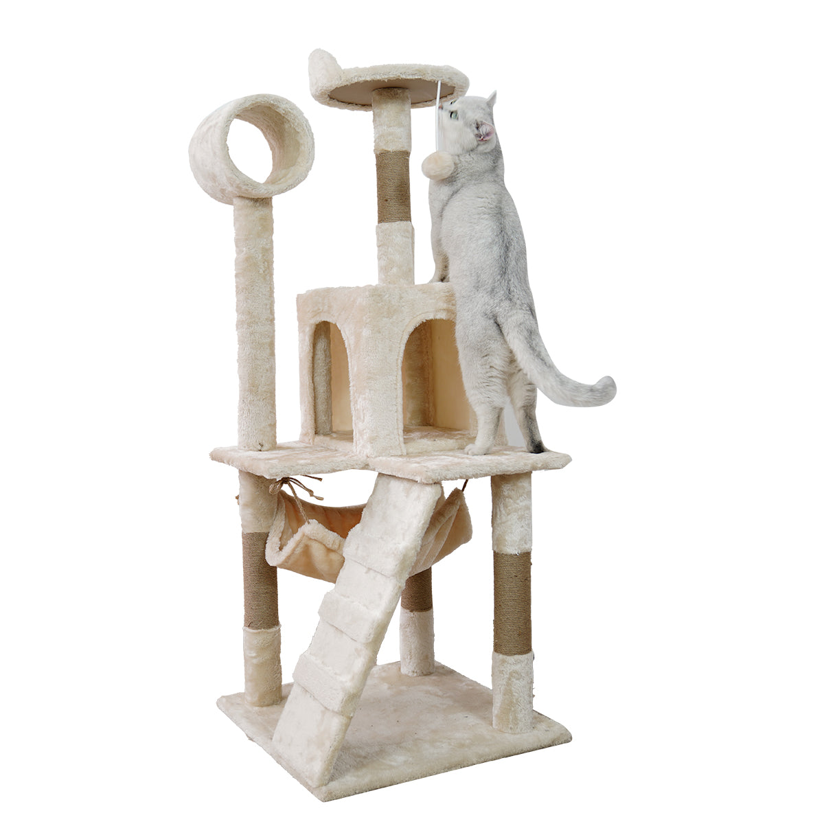 Furtastic 135cm Beige Cat Tree - Deluxe Scratching Post & Feline Relaxation Tower