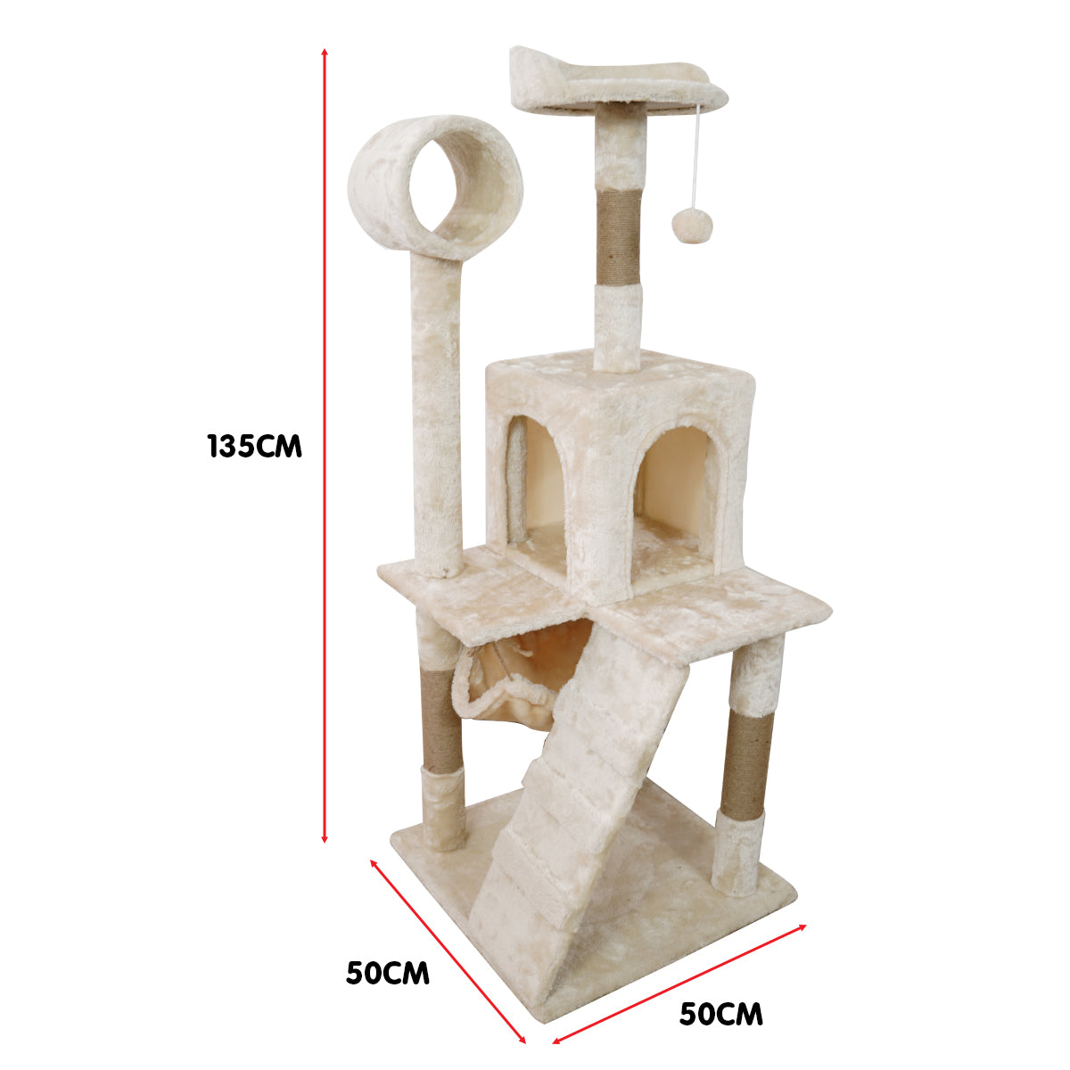 Furtastic 135cm Beige Cat Tree - Deluxe Scratching Post & Feline Relaxation Tower