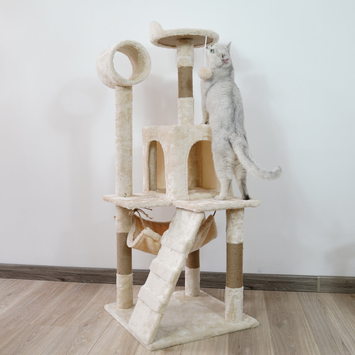 Furtastic 135cm Beige Cat Tree - Deluxe Scratching Post & Feline Relaxation Tower