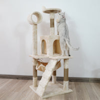 Thumbnail for Furtastic 135cm Beige Cat Tree - Deluxe Scratching Post & Feline Relaxation Tower