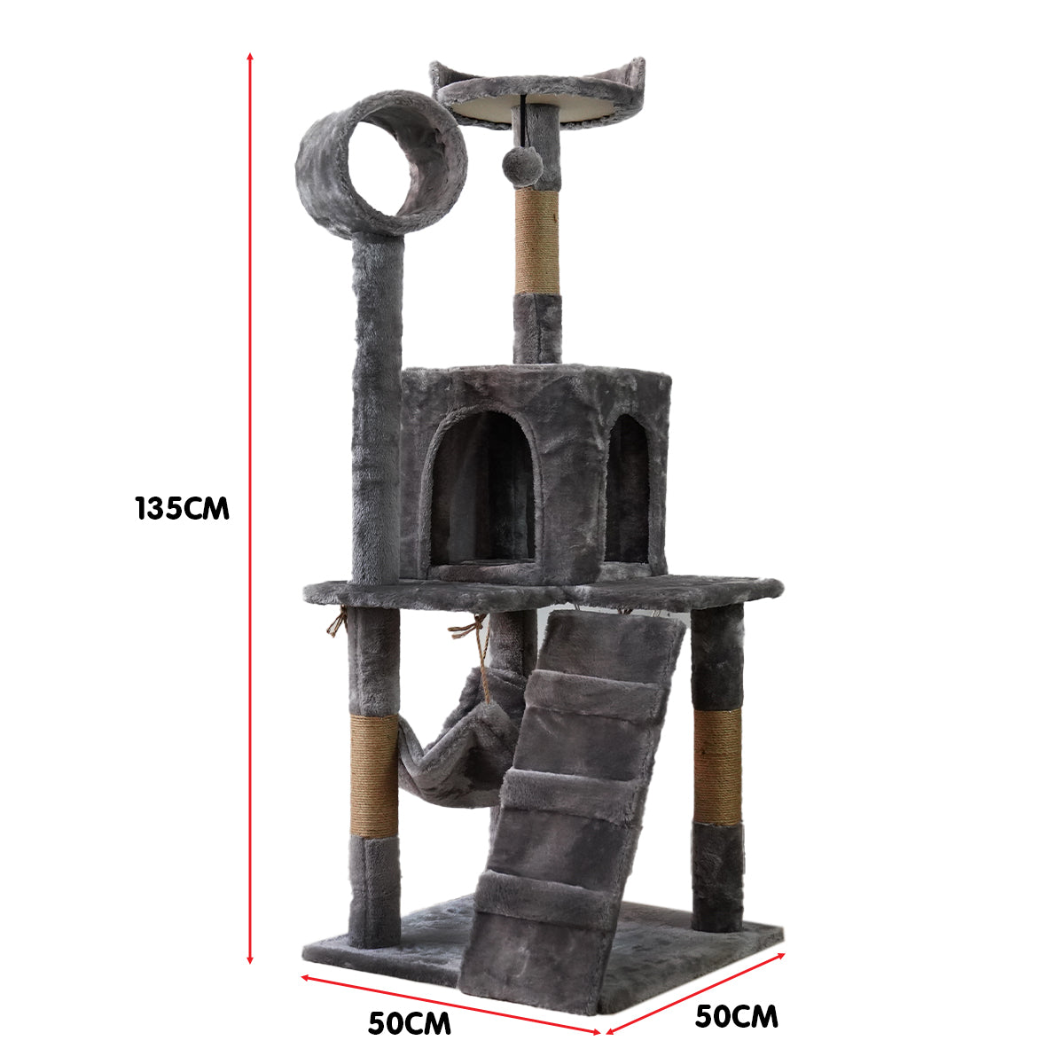 Furtastic 135cm Dark Grey Cat Tree - Premium Scratching Post & Feline Leisure Tower