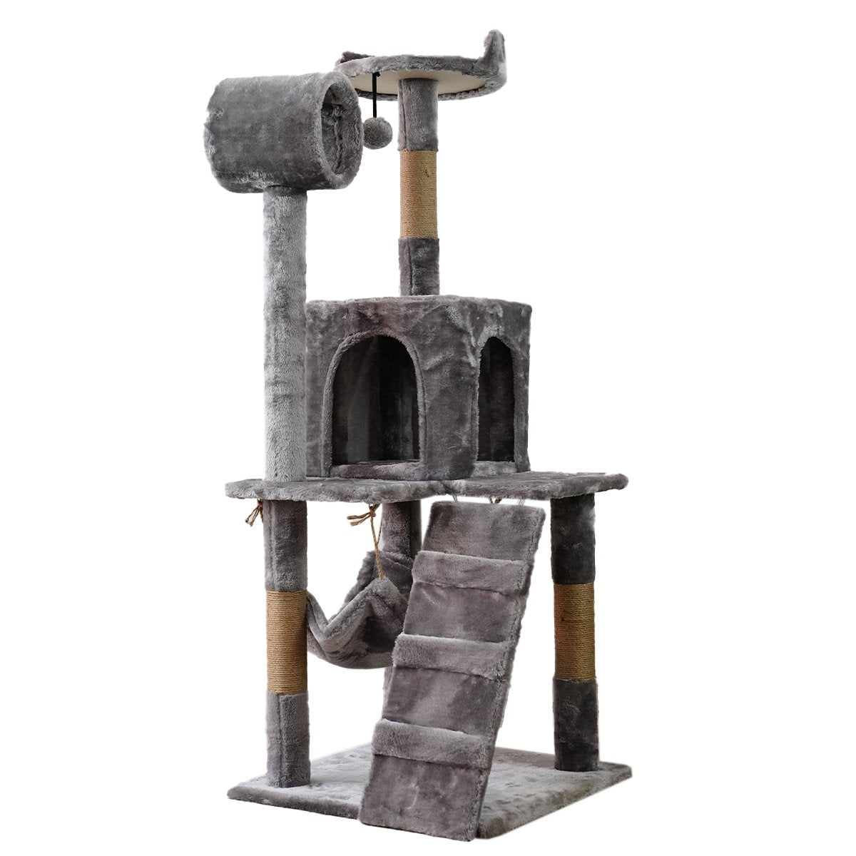 Furtastic 135cm Silver Grey Cat Tree - Deluxe Scratching Post & Feline Lounge Platform