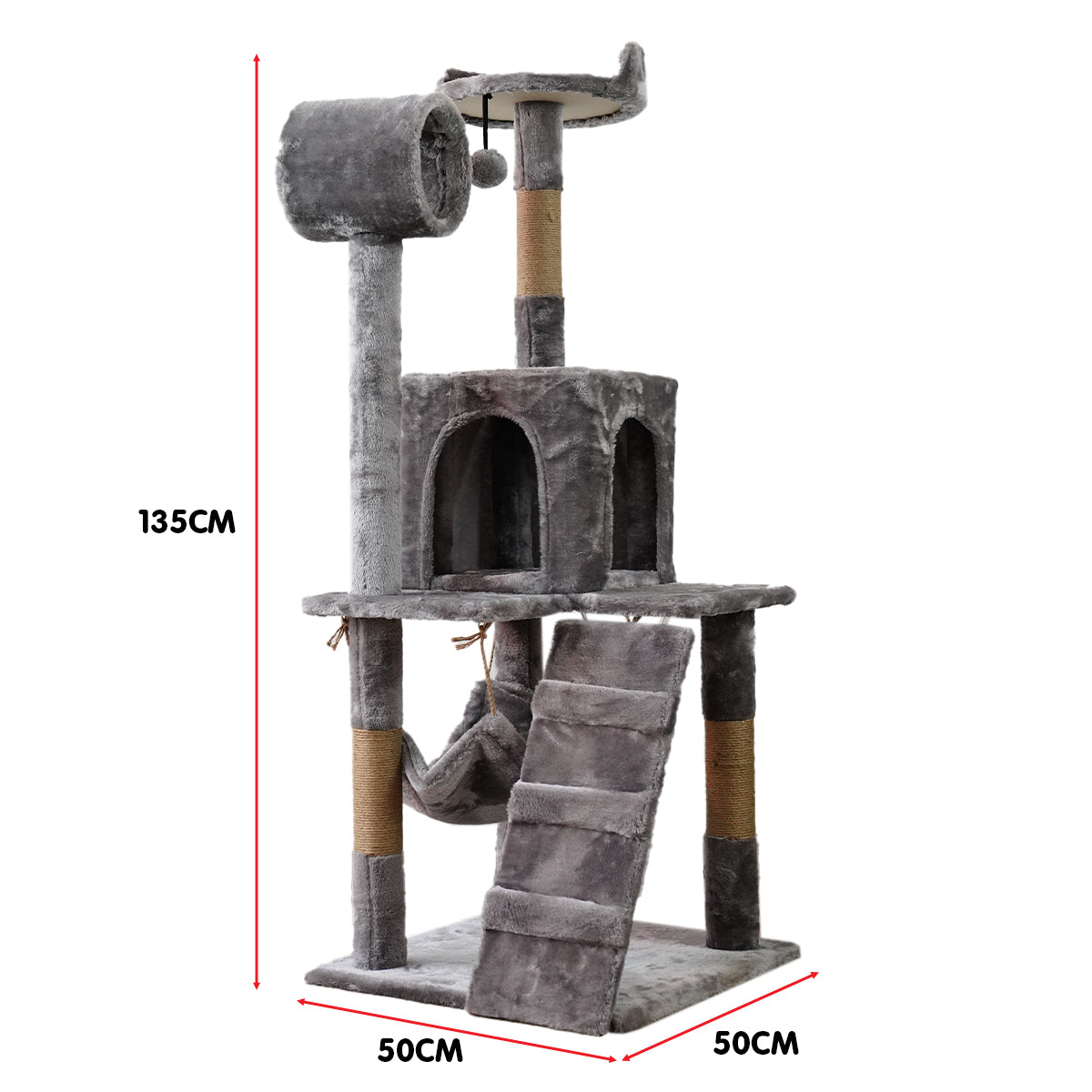 Furtastic 135cm Silver Grey Cat Tree - Deluxe Scratching Post & Feline Lounge Platform