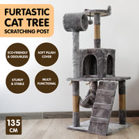 Thumbnail for Furtastic 135cm Silver Grey Cat Tree - Deluxe Scratching Post & Feline Lounge Platform