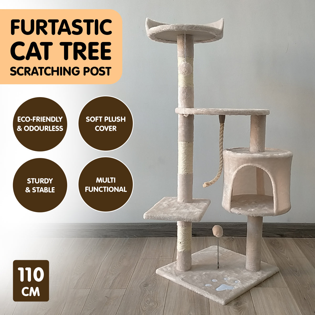 Furtastic Beige 110cm Cat Tree - Premium Scratching Post & Feline Lounge Oasis