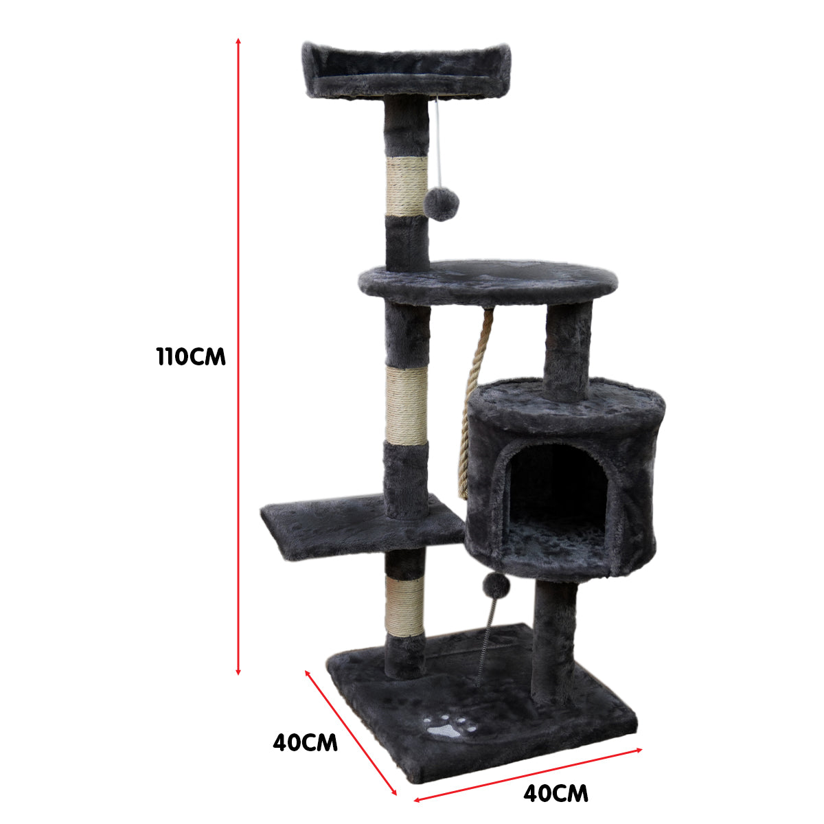 Furtastic 110cm Dark Grey Cat Tree - Premium Scratching Post & Feline Lounge Structure