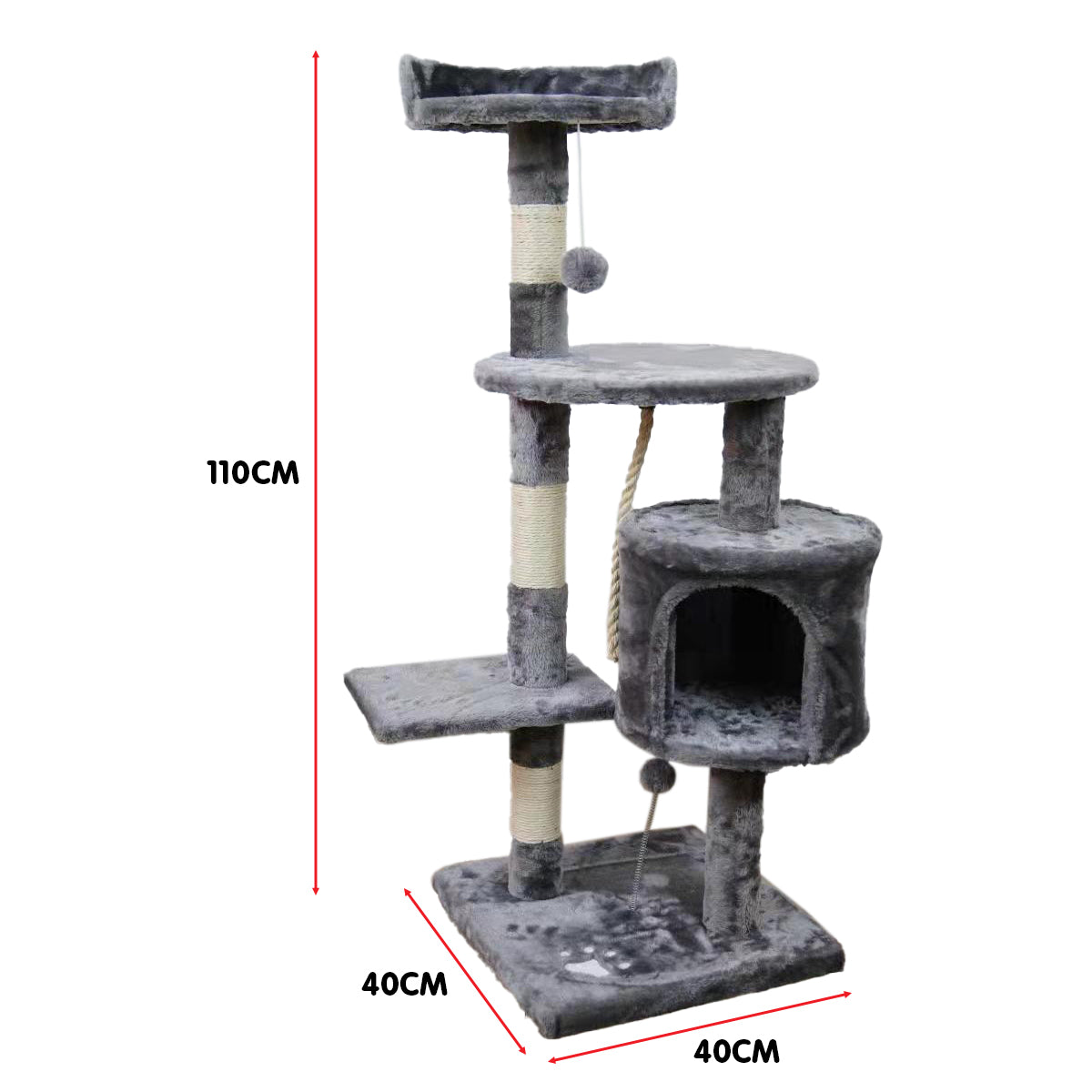 Furtastic 110cm Silver Grey Cat Tree - Deluxe Scratching Post & Feline Resting Oasis