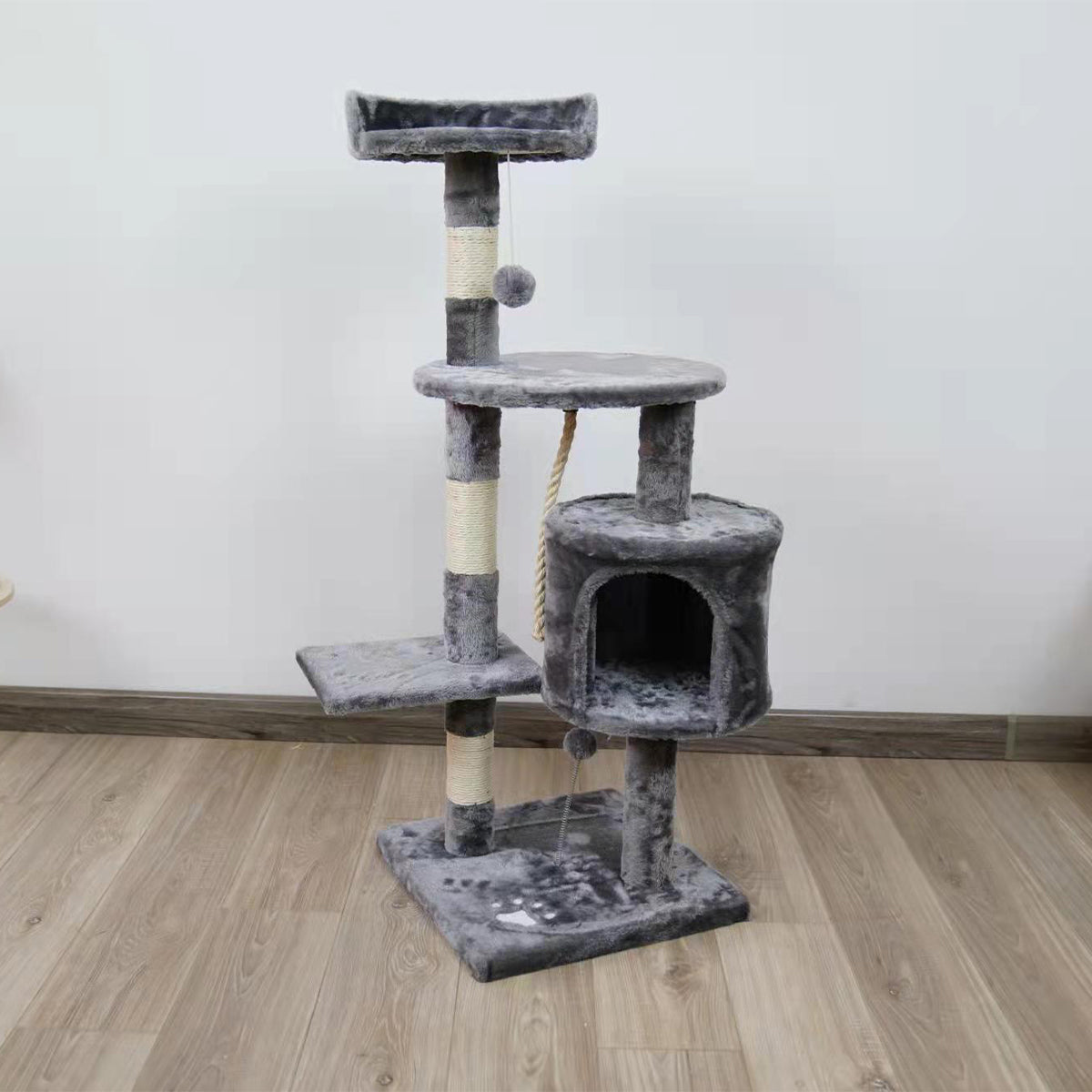 Furtastic 110cm Silver Grey Cat Tree - Deluxe Scratching Post & Feline Resting Oasis