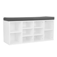 Thumbnail for Sarantino Shoe Rack Cabinet Organiser Grey Cushion Sttol Bench Ottoman - 104 X 30 X 45 - White