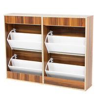 Thumbnail for Sarantino 24 Pairs Shoe Cabinet Rack Storage Cupboard Organiser Shelf Walnut Drawers Chest