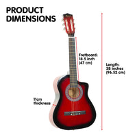 Thumbnail for Karrera 38in Pro Cutaway Acoustic Guitar with guitar bag - Red Burst