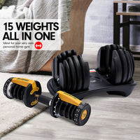 Thumbnail for Powertrain 1x 24KG  Adjustable Home Gym Dumbbell - Gold