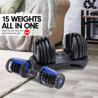 Thumbnail for Powertrain 48KG Adjustable Dumbbell Set With Stand Blue