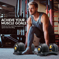 Thumbnail for Powertrain  48KG Adjustable Dumbbell Set With Stand - Gold