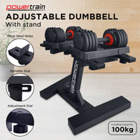 Thumbnail for Powertrain GEN2 Pro Adjustable Dumbbell Set - 2 x 25kg (50kg) Home Gym Weights with Stand