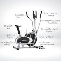 Thumbnail for Powertrain 3-in-1 Elliptical Cross Trainer Exercise Bike with Resistance Bands