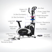 Thumbnail for Powertrain 6-in-1 Elliptical Cross Trainer Bike with Weights and Twist Disc