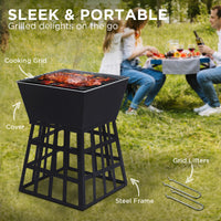 Thumbnail for Wallaroo Outdoor Fire Pit for BBQ, Grilling, Cooking, Camping- Portable Brazier with Reversible Stand for Backyard