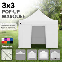 Thumbnail for Wallaroo Gazebo Tent Marquee 3x3 PopUp Outdoor Wallaroo White