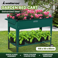 Thumbnail for Wallaroo Garden Bed Cart Raised Planter Box 108.5 x 50.5 x 80cm Galvanized Steel - Green