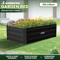 Thumbnail for Wallaroo Garden Bed 100 x 60 x 30cm Galvanized Steel - Black