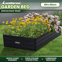 Thumbnail for Wallaroo 150 x 90 x 30cm Galvanized Steel Garden Bed - Black