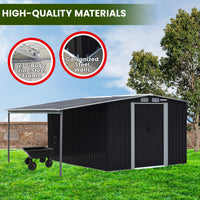 Thumbnail for Wallaroo 10x8ft Zinc Steel Garden Shed with Open Storage - Black