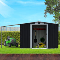 Thumbnail for Wallaroo 10x8ft Zinc Steel Garden Shed with Open Storage - Black