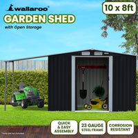 Thumbnail for Wallaroo 10x8ft Zinc Steel Garden Shed with Open Storage - Black